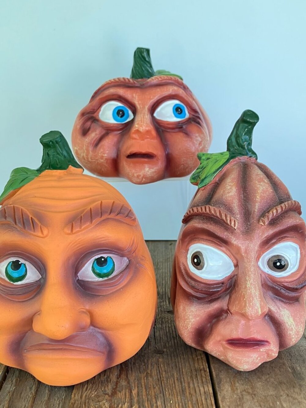 3D Resin Halloween Expressive Ugly Face Anthropomorphic Pumpkins - Set of 3